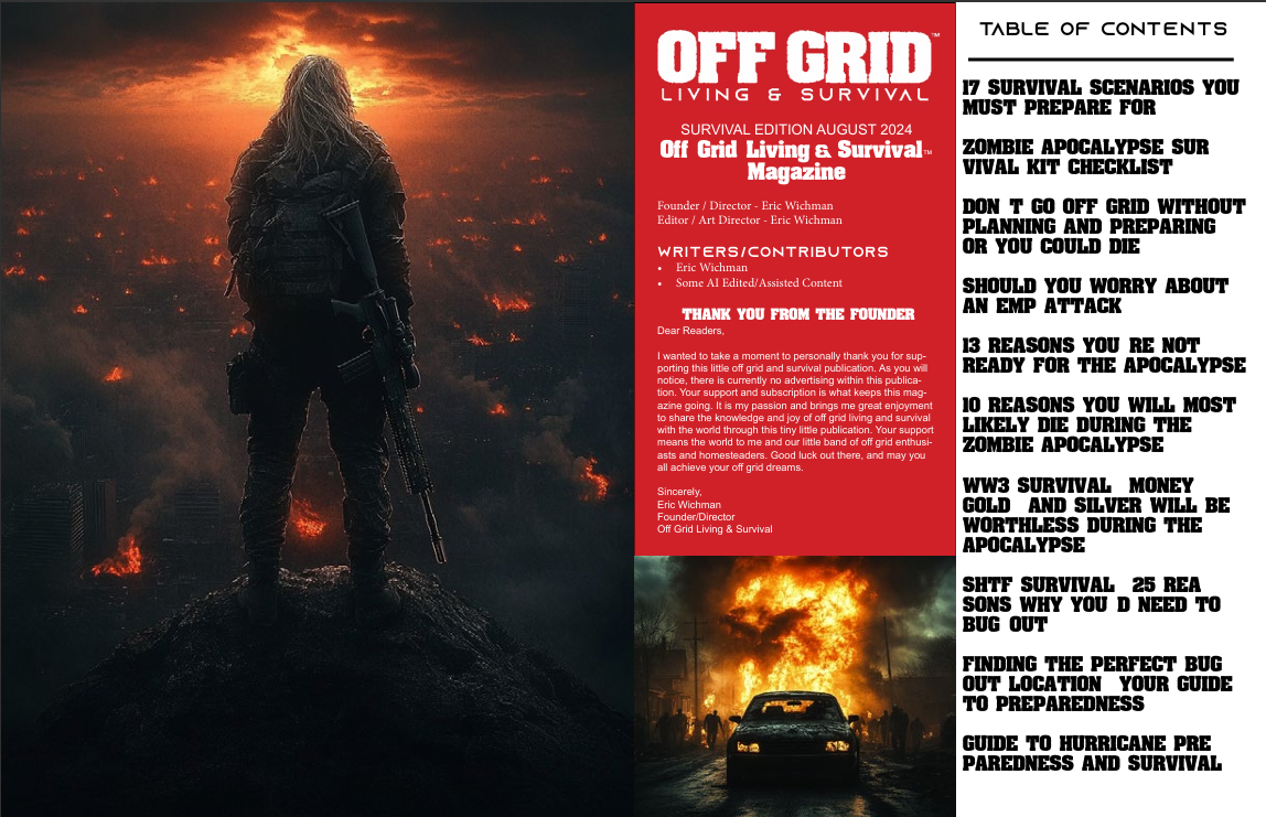 FREE DOWNLOAD! "SPECIAL SURVIVAL EDITION" AUGUST 2024: Off Grid Living & Survival Magazine