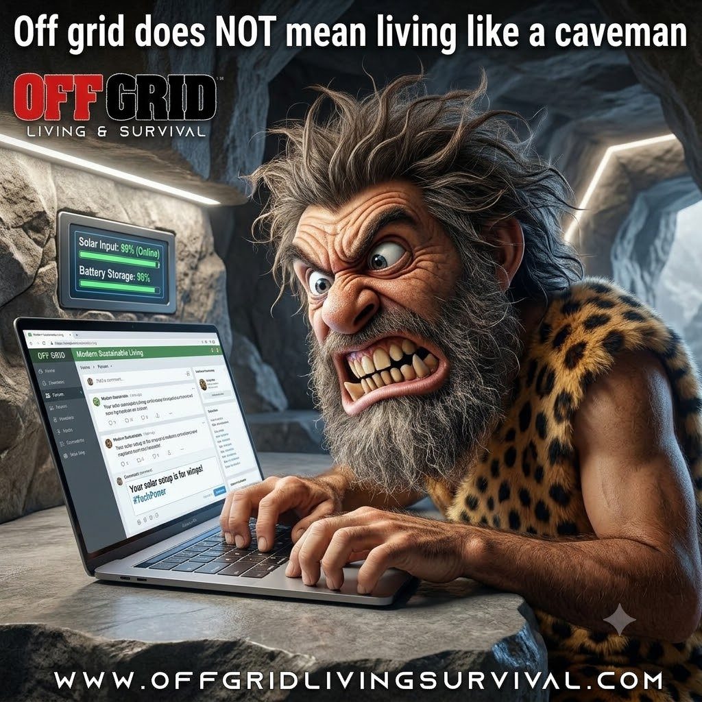 NO! You don't need to live like a caveman to live off grid